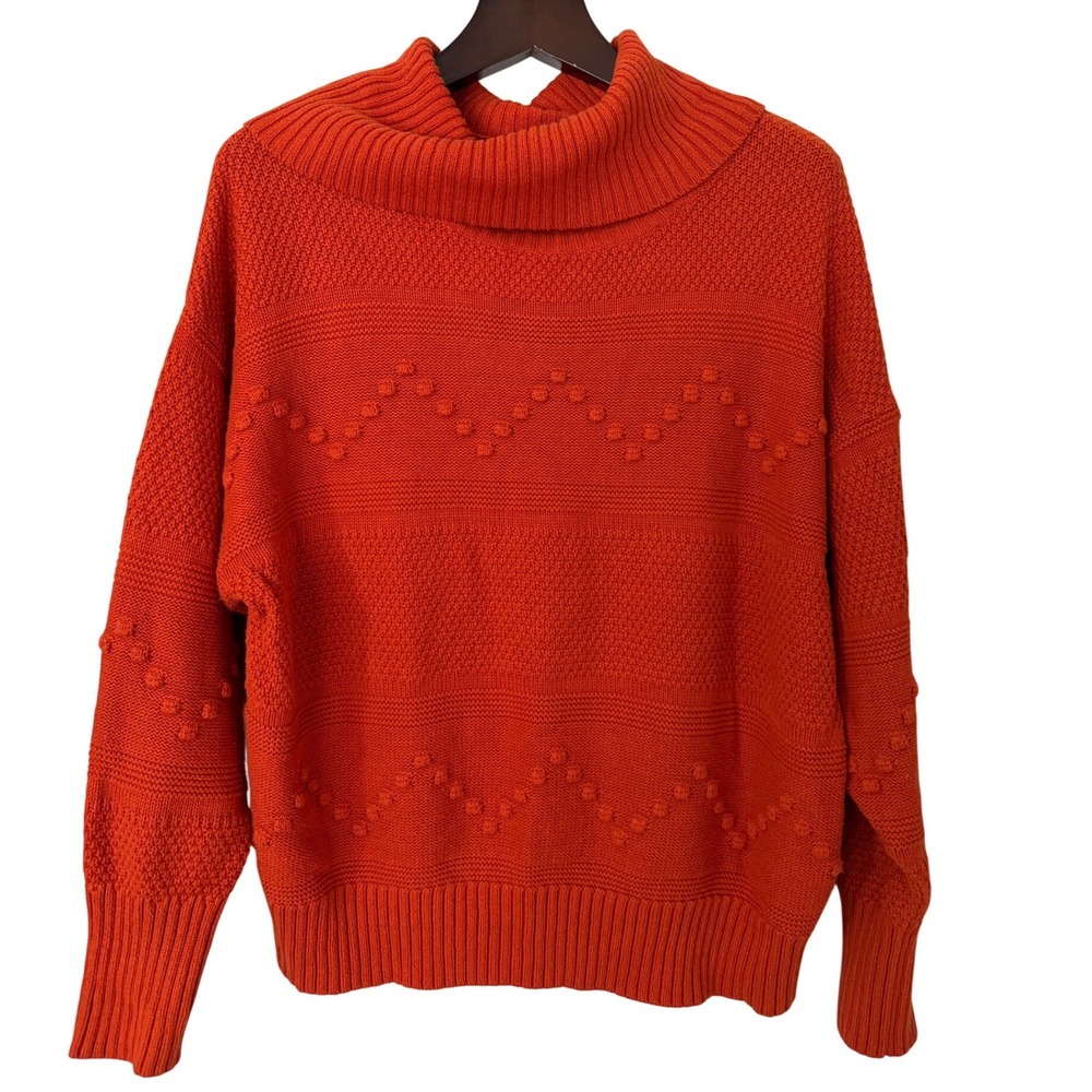 Frye and Co Womens XXL Orange Textured Knit Cowl Neck Bobble Sweater XXL